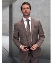 Statement Men's 2 Piece Big and Tall 100% Wool Fashion Suit - Modern Grid Pattern