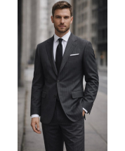 Grey Pinstripe Suit 2 Piece Suits for Men Single Breasted Jacket