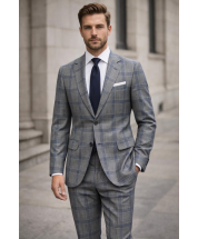 Grey Windowpane Plaid Suit Mens Suits Notch Lapel Suit Jacket