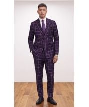 Eggplant Suit Windowpane Pattern Suits for Men