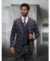 Statement Men's 3 Piece 100% Wool Fashion Suit - Plaid Pattern