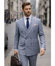 Grey Suit Double Breasted Suits for Men with Peak Lapel