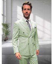 Statement Men's 2 Piece 100% Wool Double Breasted Suit - Pinstripe Pattern