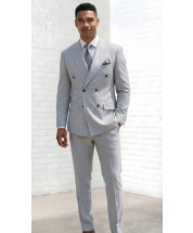 Grey Suit Double Breasted Suit Peak Lapel