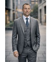 Charcoal Suit Men's Wool Suits Plaid Suit