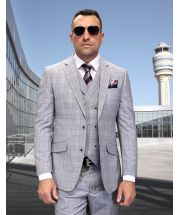 Statement Men's Outlet 2 Piece 100% Wool Jacket and Vest Set - Two Tone Windowpane