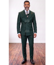 Hunter Green High Fashion Men's Wool Double Breasted Suit