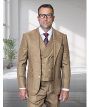 Tan Suit Mens 3 Piece Suits with Peak Lapel