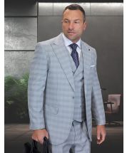 Grey Suit 3 Piece Suits for Men Peak Lapel Double Breasted Vest 
