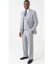 Grey Suit 3 Piece Suits for Men Peak Lapel Double Breasted Vest 