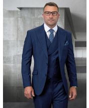 Statement Men's Outlet 100% Wool 3 Piece Suit - Thin Pinstripe