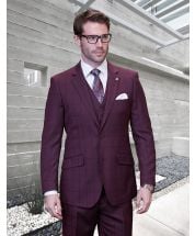 Statement Men's 3 Piece 100% Wool Fashion Suit - Modern Fit Windowpane