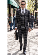 Black Suit Mens Fashion Suits Double Breasted Vest