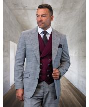 Statement Men's 100% Wool 3 Piece Suit - Thin Windowpane