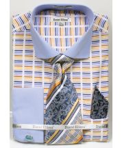 Daniel Ellissa Men's Outlet French Cuff Dress Shirt Set - Multicolor Stripe