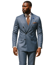 Blue Double Breasted Suit Sharkskin Fabric Cinchable Waistband