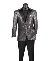 Silver Mens Blazer Peak Lapel Bow Tie