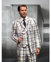 Statement Men's 3 Piece 100% Wool Plaid Fashion Suit - Cashmere Blend