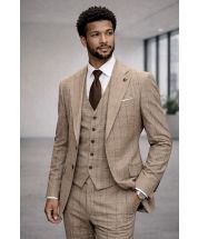 Camel Suit Plaid Mens Suits Modern Fit Suit for Guys