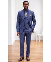 Cobalt Suit Plaid Mens Suits Modern Fit Suit for Guys