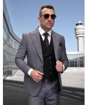 Statement Men's 3 Piece Modern Fit 100% Wool Suit - Simple Plaid