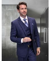 Statement Men's 3 Piece 100% Wool Fashion Suit - Textured Solid Color
