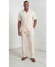 Cream Men's Leisure Suit 2 Piece Matching Set
