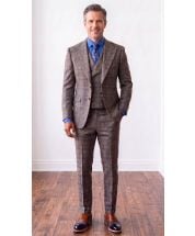 Brown Plaid Suit Mens Wool Suits Double Breasted Vest