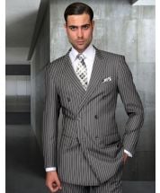 Statement Men's 2 Piece 100% Wool Double Breasted Suit - Bold Pinstripe