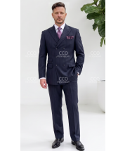 Navy Stripe Suit Double Breasted Mens Suits Peak Lapel