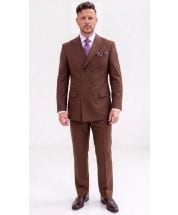 Brown Suit Double Breasted Mens Suits Peak Lapel