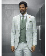 Mint Mens Suits Plaid Suit for Guys Suit Jacket with Peak Lapel