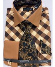 Avanti Uomo Men's French Cuff Dress Shirt Set - Smooth Triple Tone