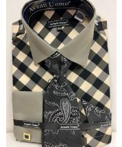 Avanti Uomo Men's Outlet French Cuff Dress Shirt Set - Smooth Triple Tone