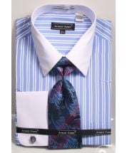 Avanti Uomo Men's French Cuff Shirt Set - Bold Double Stripe