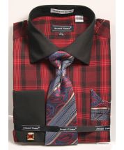 Avanti Uomo Men's French Cuff Shirt Set - Bold Plaid