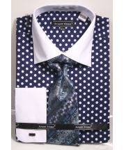 Avanti Uomo Men's 100% Cotton French Cuff Shirt Set - Polka Dots