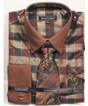 Avanti Uomo Men's French Cuff Dress Shirt Set - Multi Color Checkered