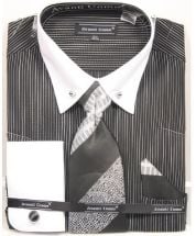 Avanti Uomo Men's French Cuff Dress Shirt Set -Thin Rapid Stripes