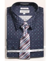 Avanti Uomo Men's 100% Cotton Slim Fit Dress Shirt Set - Dot Pattern