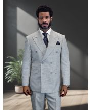 Grey Men's Double Breasted Wool Suit