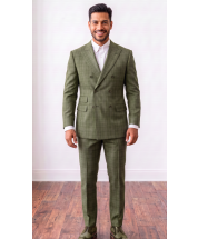 Olive Suit Plaid Men's Suits Double Breasted Suit Jacket 