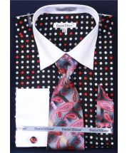 Daniel Ellissa Men's Outlet French Cuff Dress Shirt Set - Multi Polka Dot