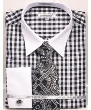 Daniel Ellissa Men's French Cuff Shirt Set - Tiled Jacquard Tie