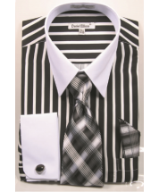 Daniel Ellissa Men's French Cuff Shirt Set - Fashion Bold Stripes