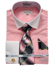 Daniel Ellissa Men's Outlet French Cuff Shirt Set - Geometric Jacquard Tie