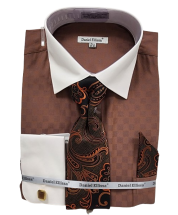 Daniel Ellissa Men's French Cuff Shirt Set - Light Checker Pattern