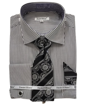Daniel Ellissa Men's French Cuff Shirt Set - Bold Stripe Color
