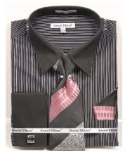Daniel Ellissa Men's French Cuff Shirt Set - Diagonal Striped Designs
