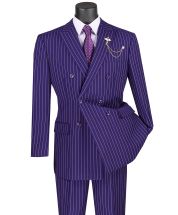 Vinci Men's 2 Piece Double Breasted Suit - Banker Pinstripe